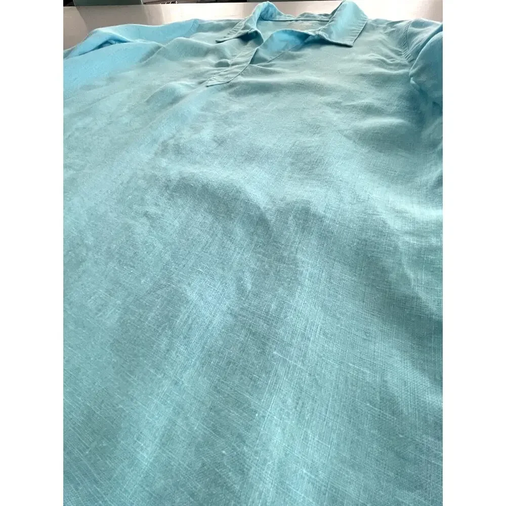 Lilly Pulitzer Sz L Pop Over Tunic Top Blue Linen Preppy Breathable Beach Resort